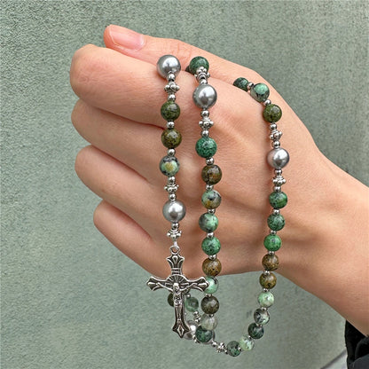 Terço de Nossa Senhora das Dores com Contas de Pedras Naturais