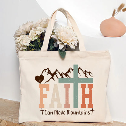 Bolsa Feminina de Lona com Estampa Cristã e Zíper