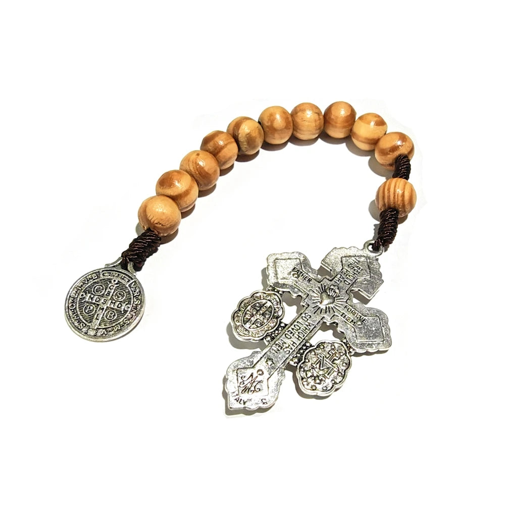 Mini Terço de Madeira com Cruz do Perdão e Medalha de São Bento