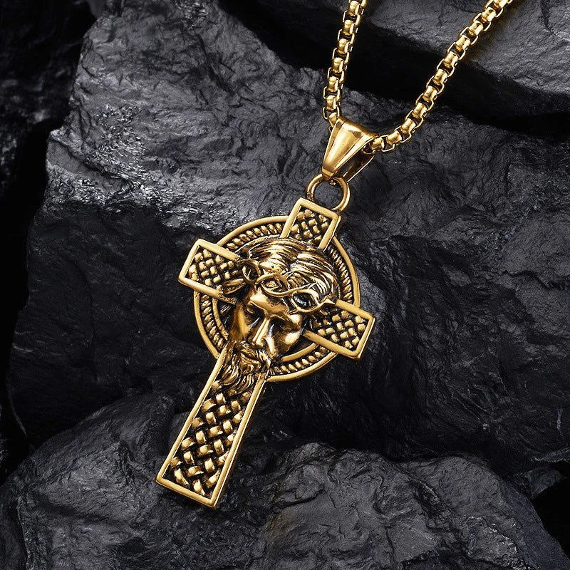Colar Cruz Jesus em Aço Inoxidável Vintage para Homens