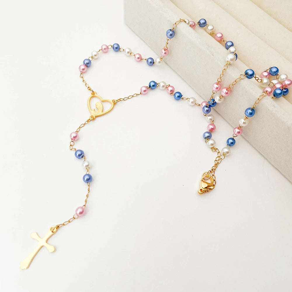 Colar Terço Dourado com Cruz e Virgem Maria