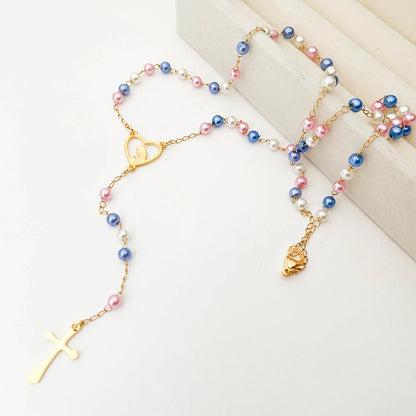 Colar Terço Dourado com Cruz e Virgem Maria