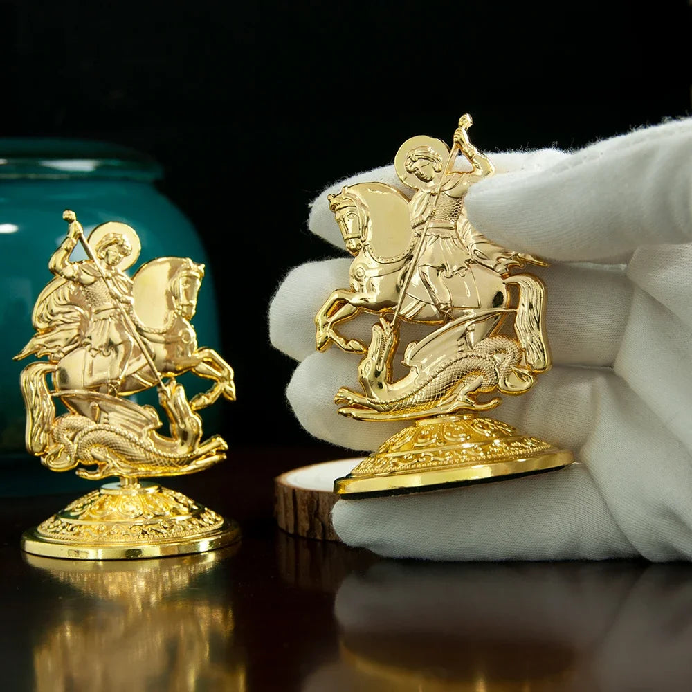 Imagem de São Jorge Banhada a Ouro com Suporte