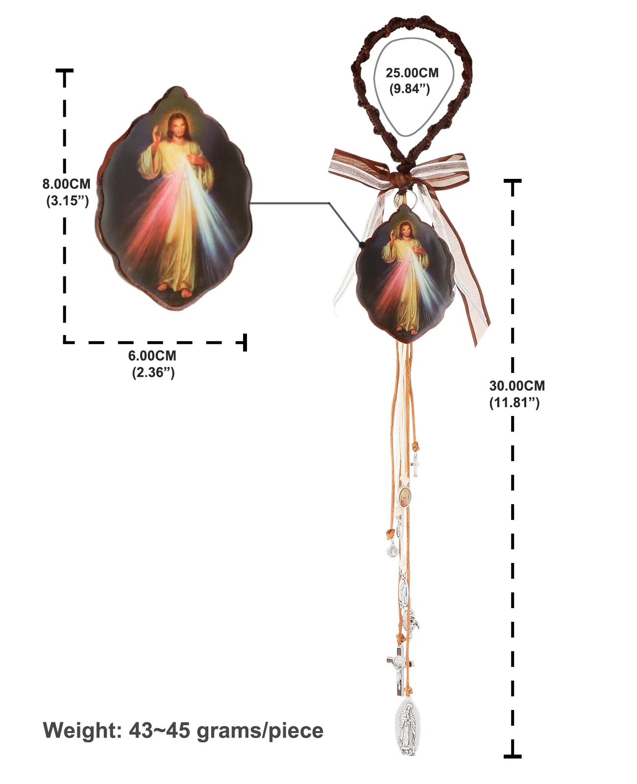 Diyalo-medalha católica de madeira, ornamento do coração sagrado do deus de jesus, pendente para o carro, joia religiosa