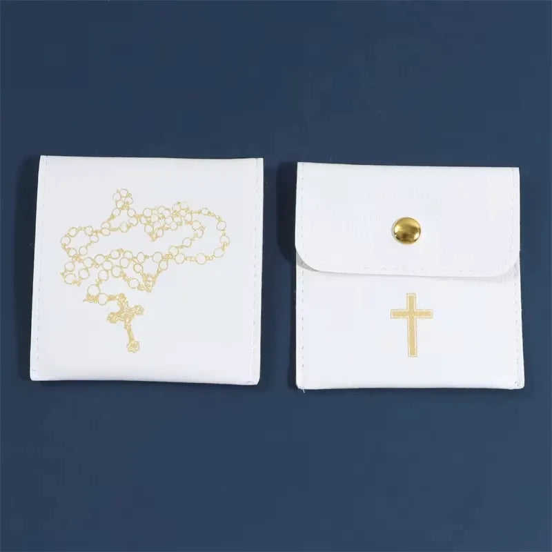 Bolsa Porta Terço em Couro com Cruz Dourada