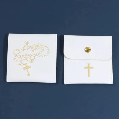 Bolsa Porta Terço em Couro com Cruz Dourada