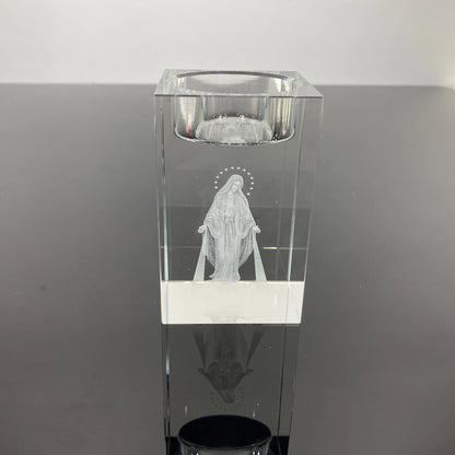 Castiçal de Cristal com Imagem de Jesus e Maria Gravado a Laser