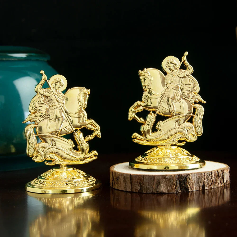 Imagem de São Jorge Banhada a Ouro com Suporte