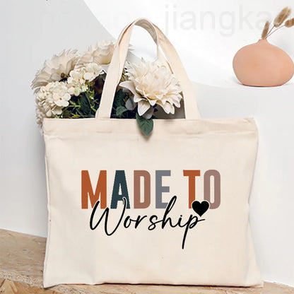 Bolsa Feminina de Lona com Estampa Cristã e Zíper