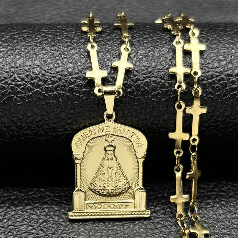 Colar Nossa Senhora Aparecida Aço Inoxidável Dourado