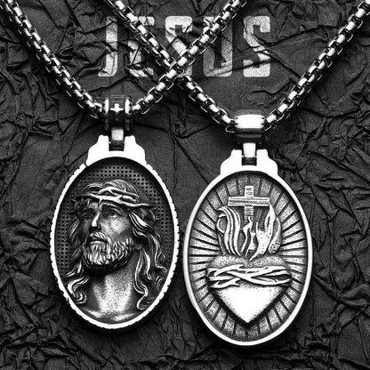 Colar Masculino Sagrado Coração de Jesus em Aço Inoxidável