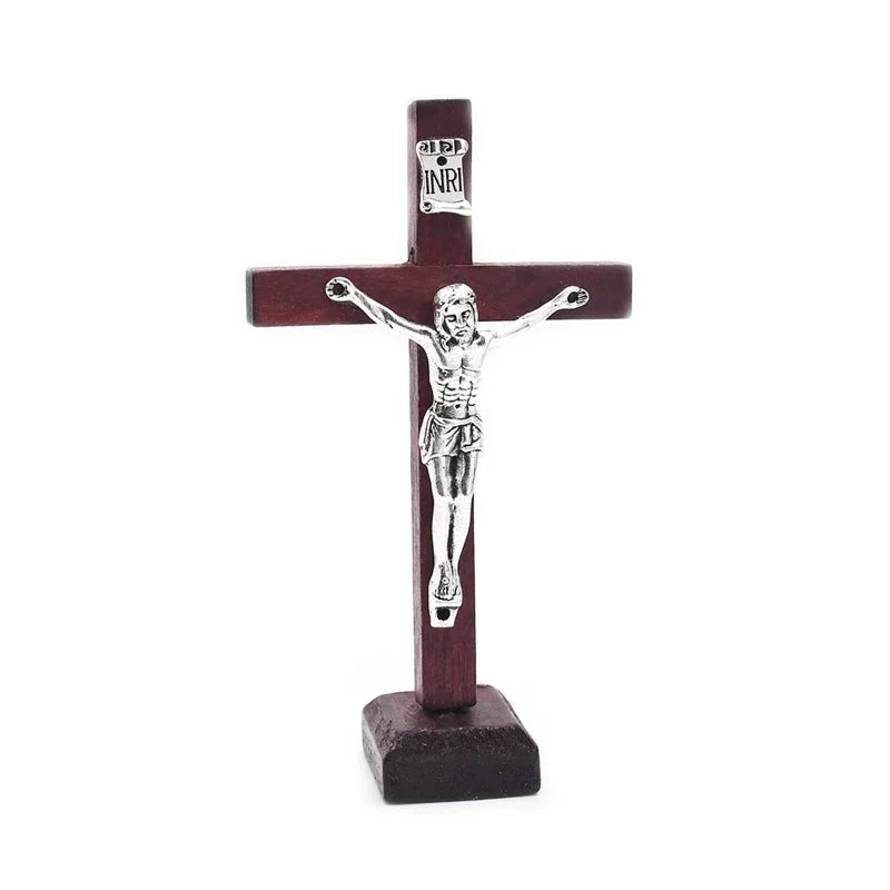 Crucifixo de Madeira com Suporte 10,5 cm - Decoração Católica