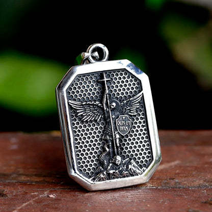 Colar Masculino Prateado Octogonal São Miguel em Aço Inoxidável