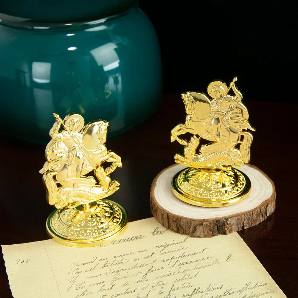 Imagem de São Jorge Banhada a Ouro com Suporte