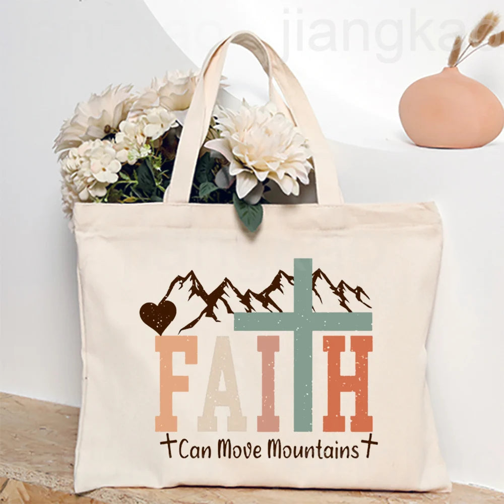 Bolsa Feminina de Lona com Estampa Cristã e Zíper