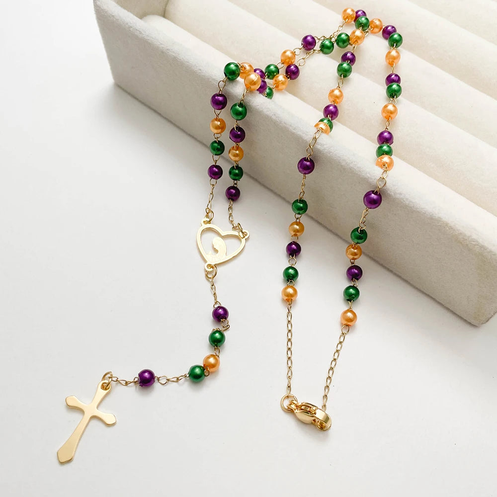 Colar Terço Dourado com Cruz e Virgem Maria