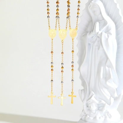 Colar Terço de Três Tons com Pingente de Cruz