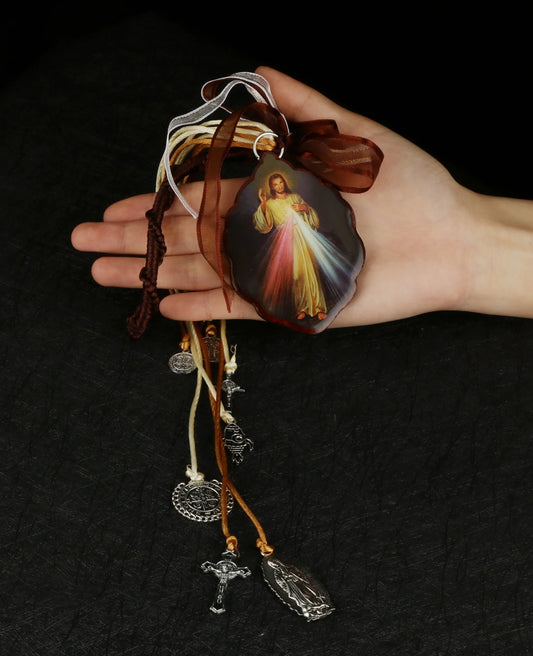 Diyalo-medalha católica de madeira, ornamento do coração sagrado do deus de jesus, pendente para o carro, joia religiosa