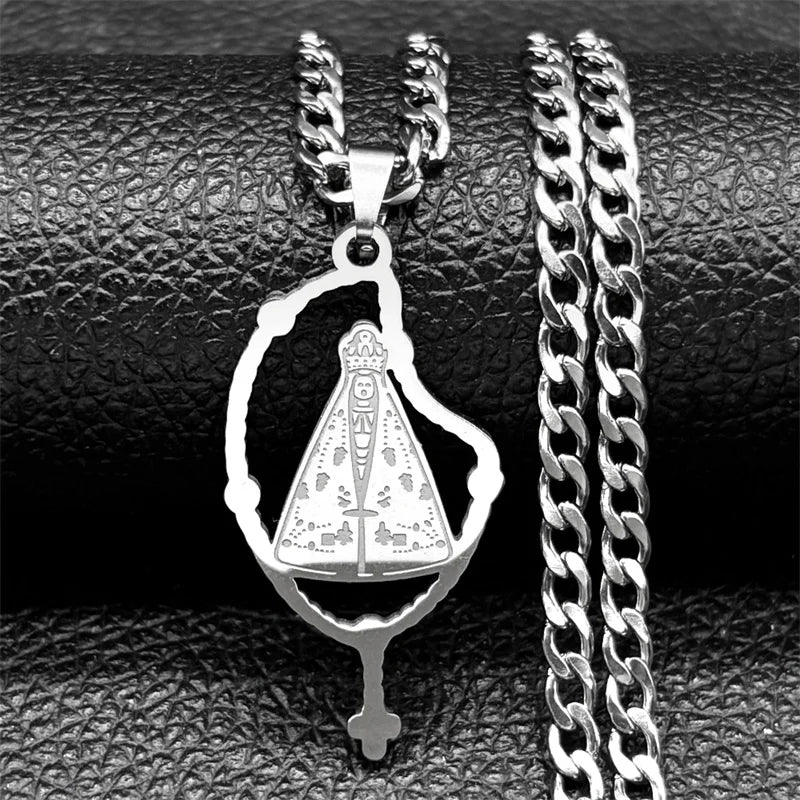 Colar Aparecida Unissex em Aço Inoxidável Prata