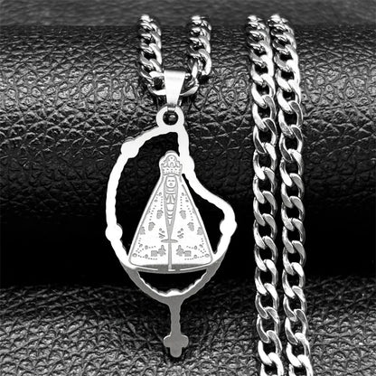 Colar Aparecida Unissex em Aço Inoxidável Prata