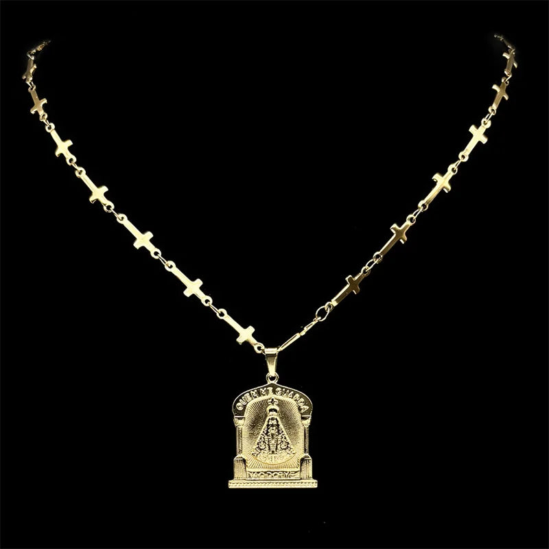 Colar Nossa Senhora Aparecida Aço Inoxidável Dourado