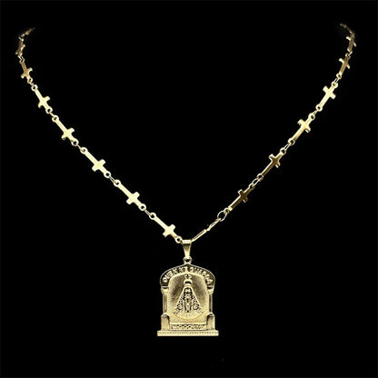 Colar Nossa Senhora Aparecida Aço Inoxidável Dourado
