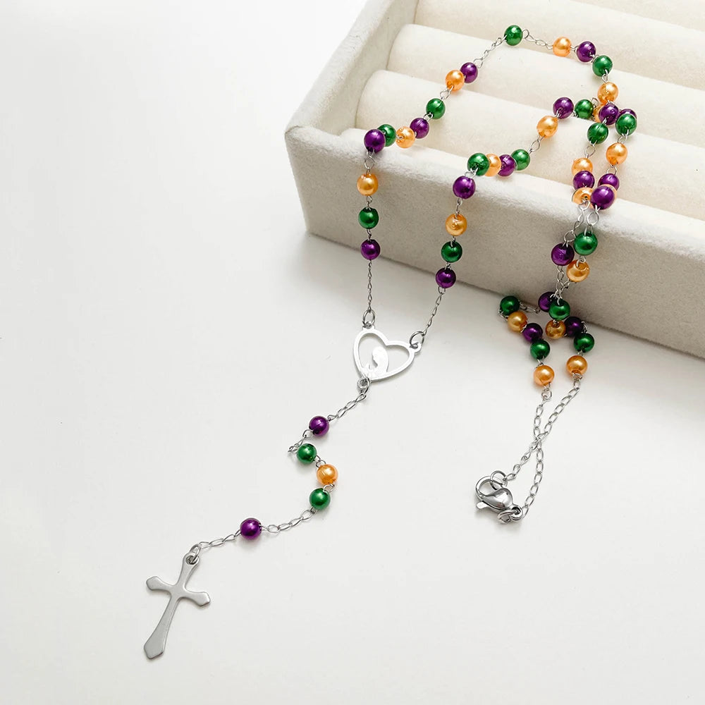 Colar Terço Dourado com Cruz e Virgem Maria