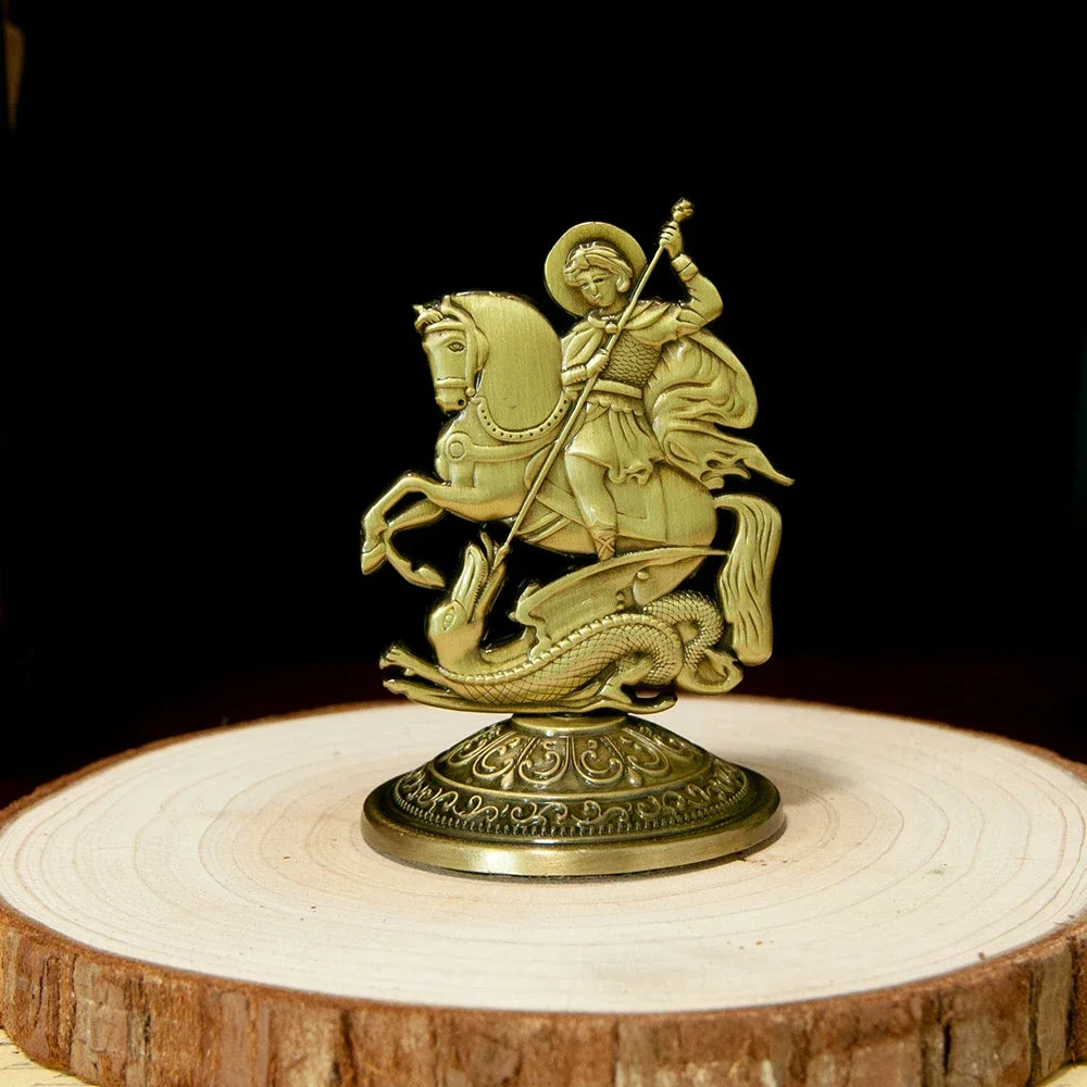 Imagem de São Jorge Banhada a Ouro com Suporte