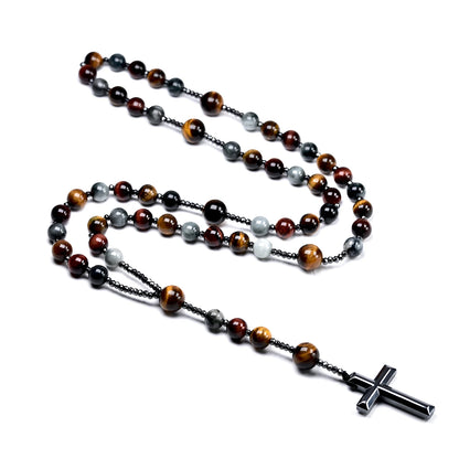 Terço com Pedra Olho de Tigre e Cruz de Hematita