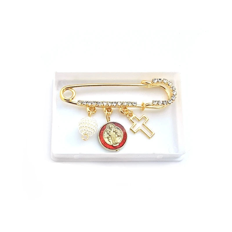 Broche Medalha São Bento com Cristais