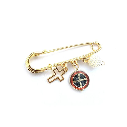 Broche Medalha São Bento com Cristais