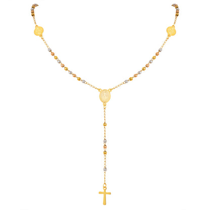 Colar Terço de Três Tons com Pingente de Cruz