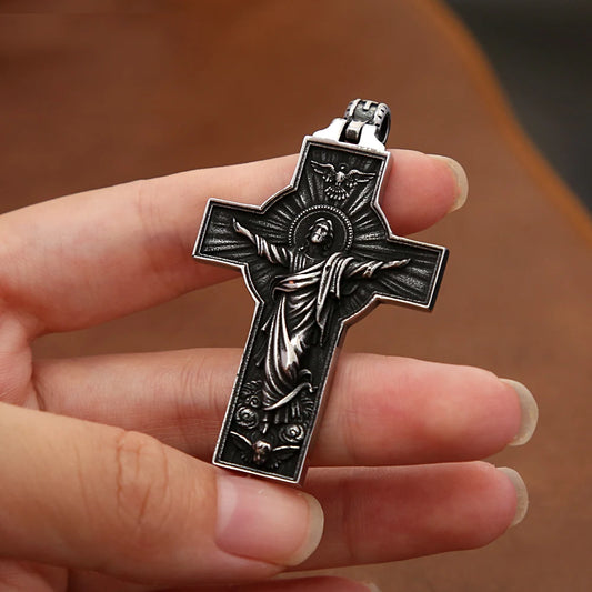 Colar Masculino Cruz Jesus Subindo aos Céus em Aço Inoxidável