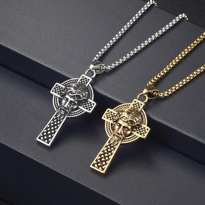 Colar Cruz Jesus em Aço Inoxidável Vintage para Homens