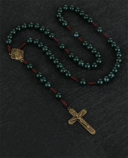 Terço Imaculado Coração de Maria com Contas Verde Escuro
