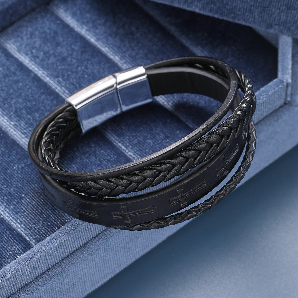 Pulseira Cruz de Couro Vintage Masculina