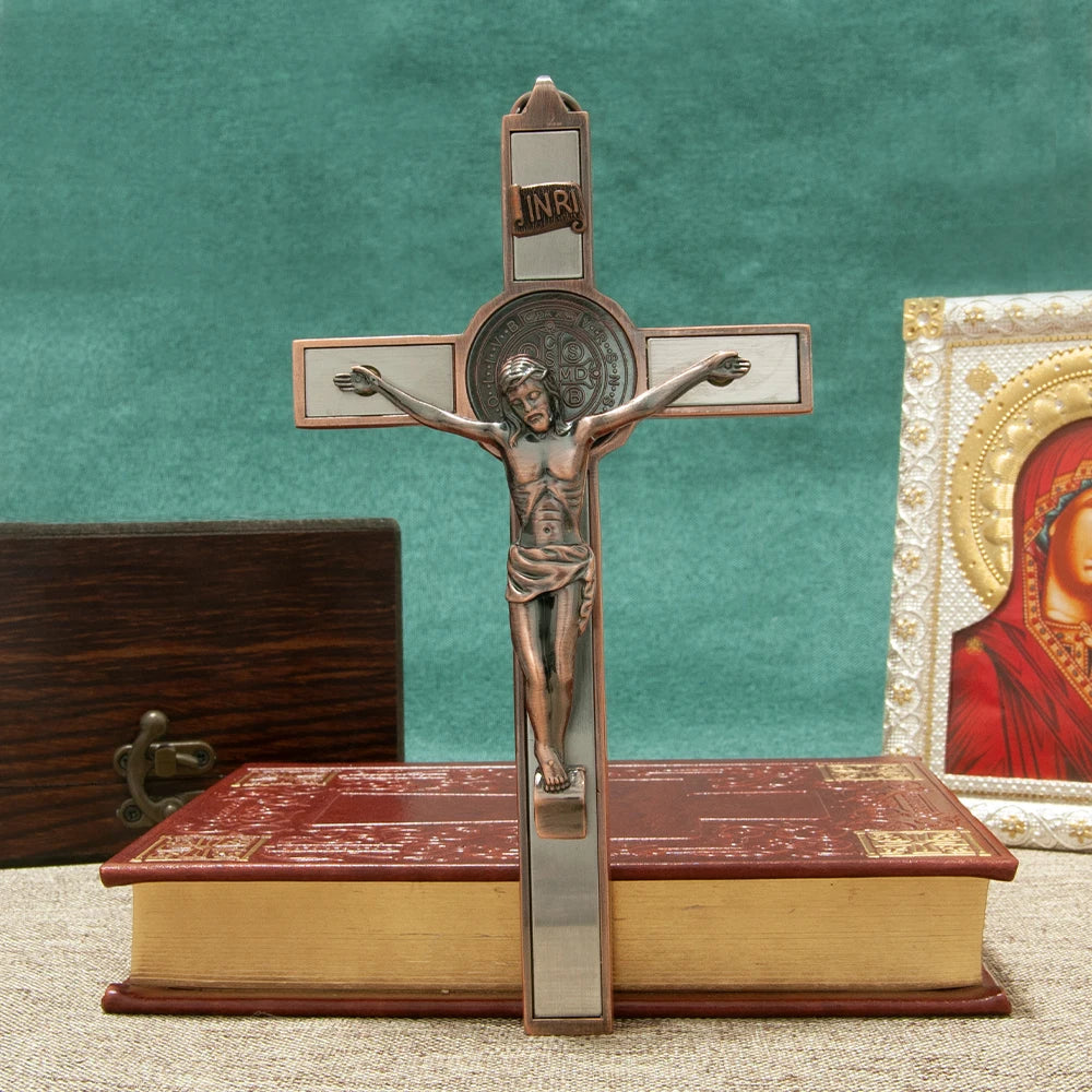 HT-Alloy Gold-Plating Christian Crucifixo Católica Wall Hanging Cruz, Decoração da parede religiosa, INRI JESUS, Igreja Fornecedor, Novo