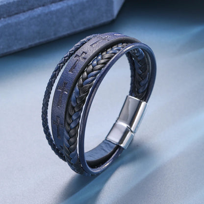 Pulseira Cruz de Couro Vintage Masculina