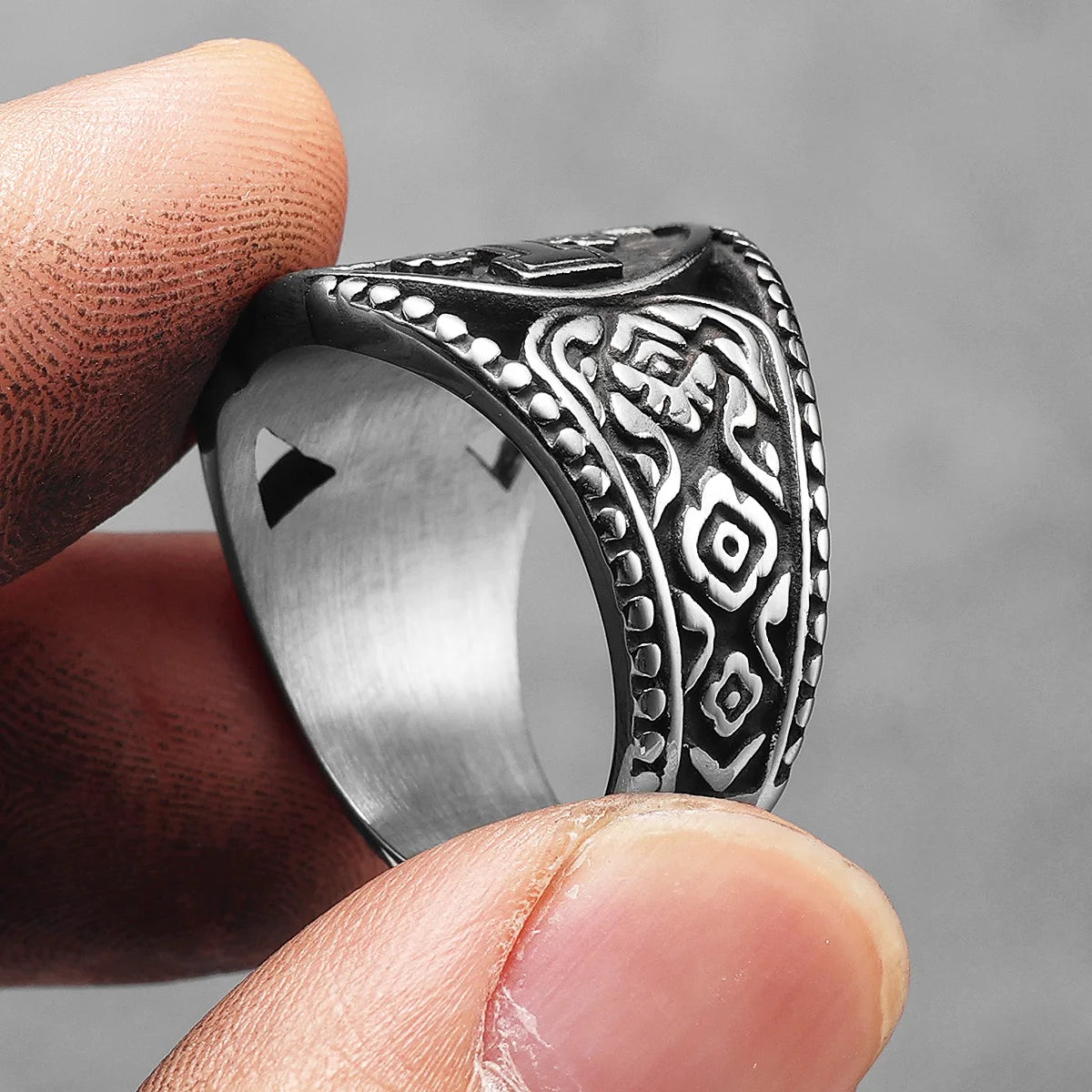 Anel Cruz de Jerusalém de Aço Inoxidável