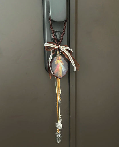 Diyalo-medalha católica de madeira, ornamento do coração sagrado do deus de jesus, pendente para o carro, joia religiosa