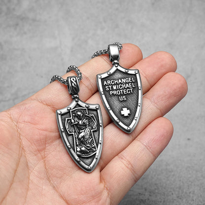 Colar Masculino Pingente de Escudo Arcanjo São Miguel