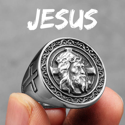 Cruz cristã jesus amuleto masculino anéis de aço inoxidável feminino jóias punk rock coisas legais acessórios de moda presente atacado