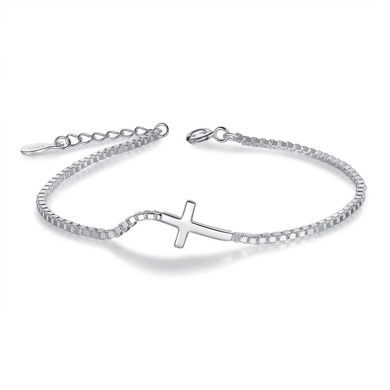 Pulseira Feminina Cruz em Prata Esterlina 925