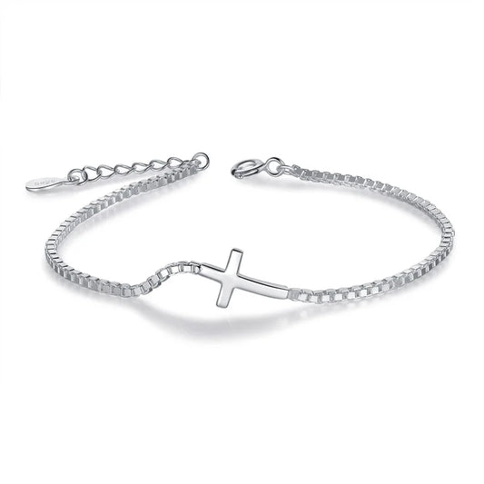 Pulseira Feminina Cruz em Prata Esterlina 925