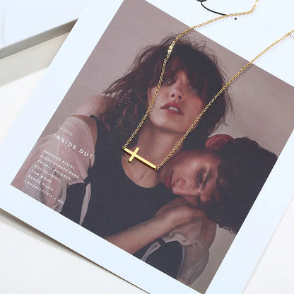 Colar transversal lateral, pingente crucifixo feminino, corrente ajustável de aço inoxidável, mãe esposa amigo presentes