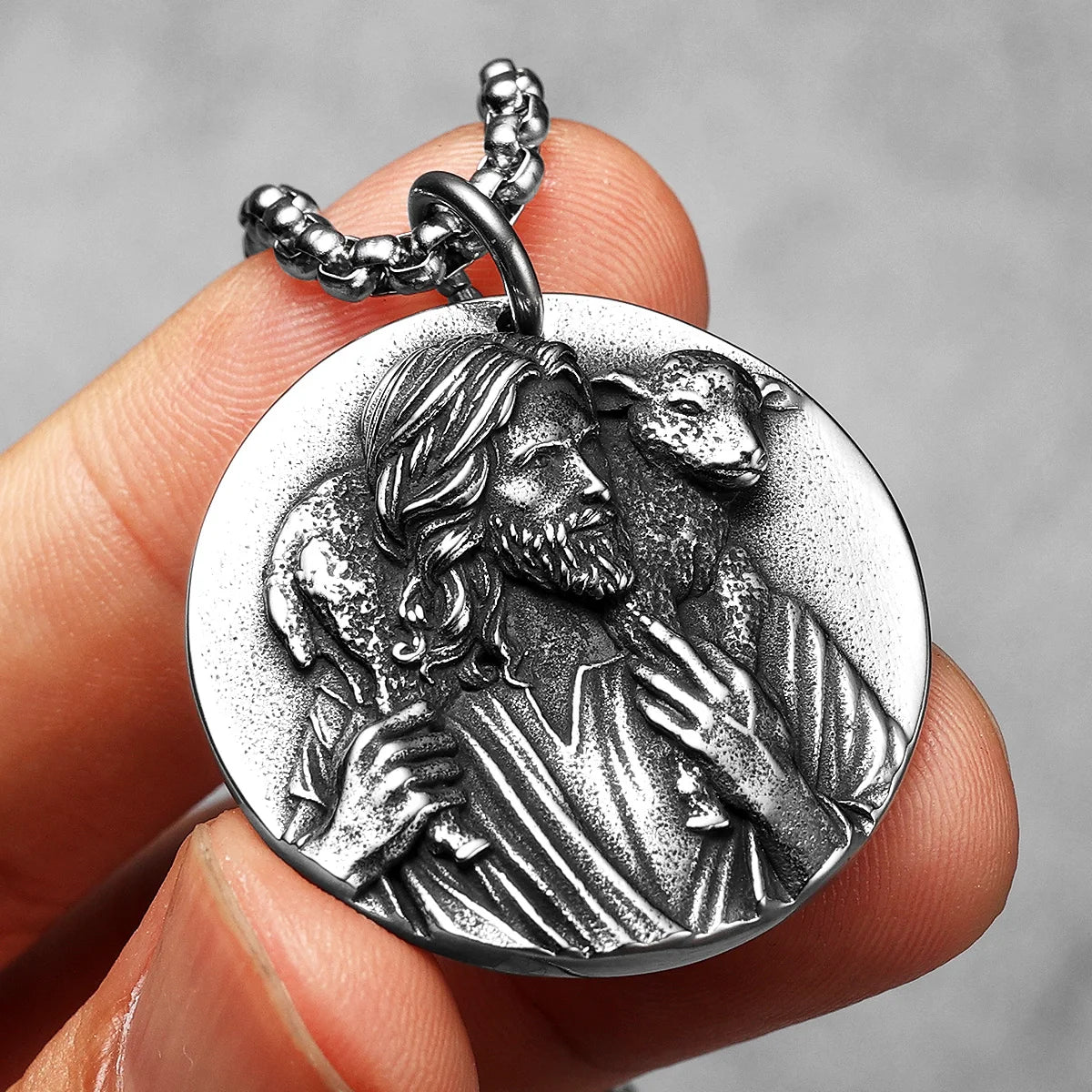 Colar Jesus Pastor em Aço Inoxidável