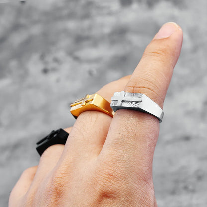 Anel Cruz Esculpida em Aço Inoxidável 316L para Homens