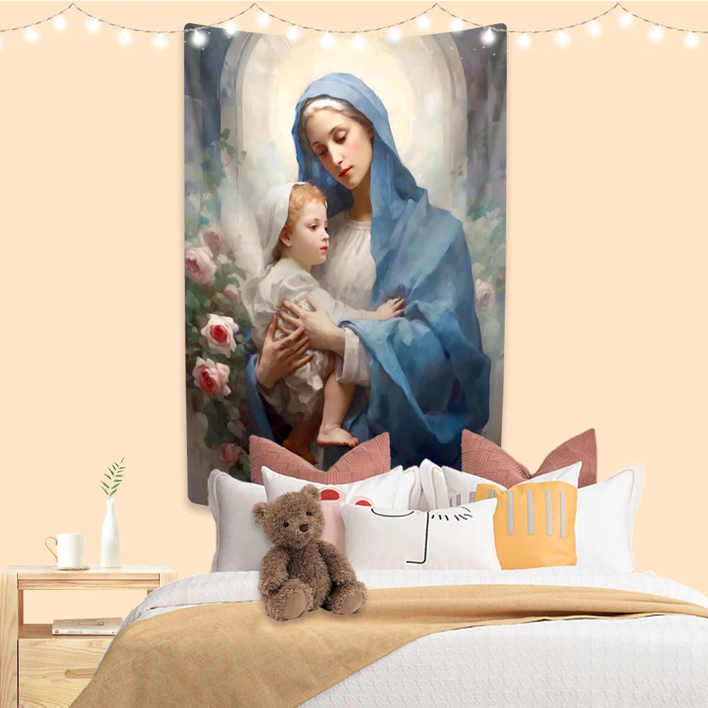 Tapeçaria Católica Virgem Maria para Decoração de Parede