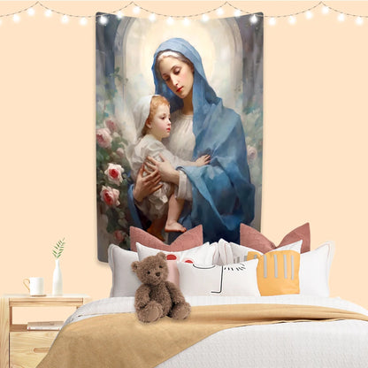 Tapeçaria Católica Virgem Maria para Decoração de Parede