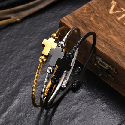 Pulseira Feminina de Aço Inoxidável com Cruz